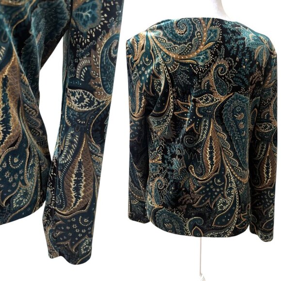 Y2K 2000'S VELVET PAISLEY SPARKLY JEWEL TONE JACKET S/M XSCAPE - Picture 3 of 4